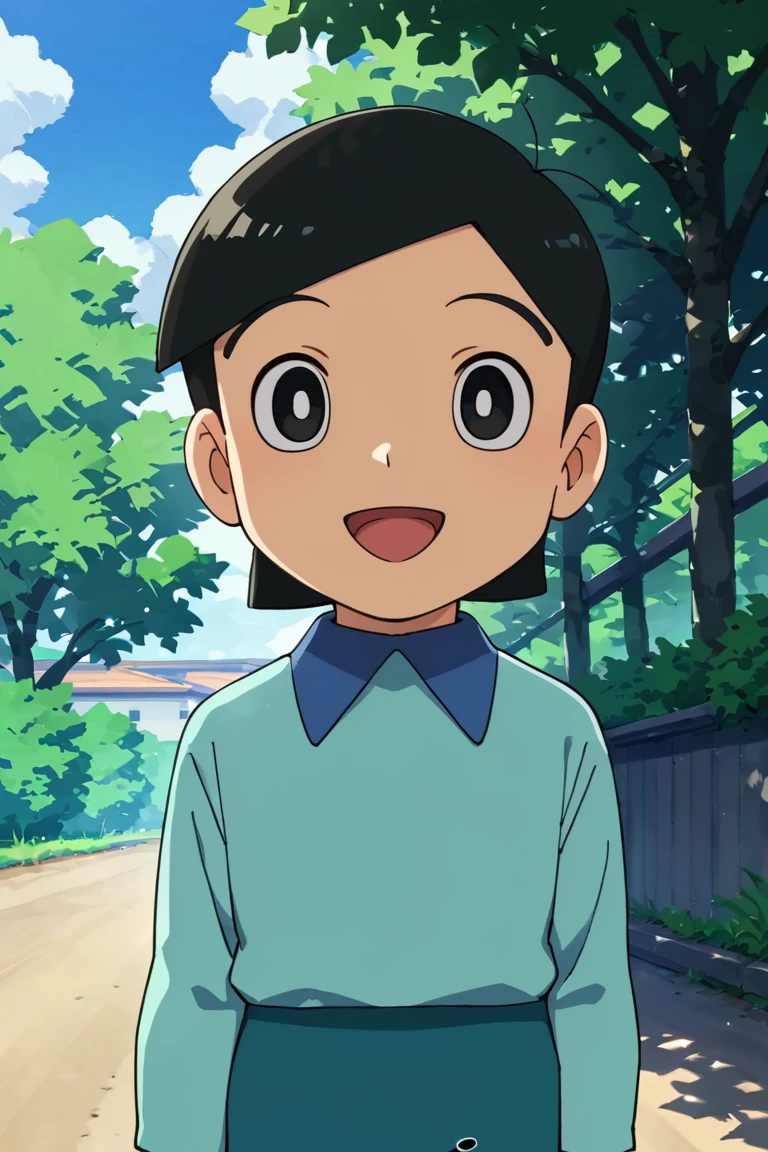 score_9,score_8_up,score_7_up,source_anime,1boy, solo,looking at viewer, Hidetoshi Dekisugi,black hair, black eyes, smile, Blue shirt,long shirt, outdoors, open mouth<lora:EMS-402860-EMS:0.800000>