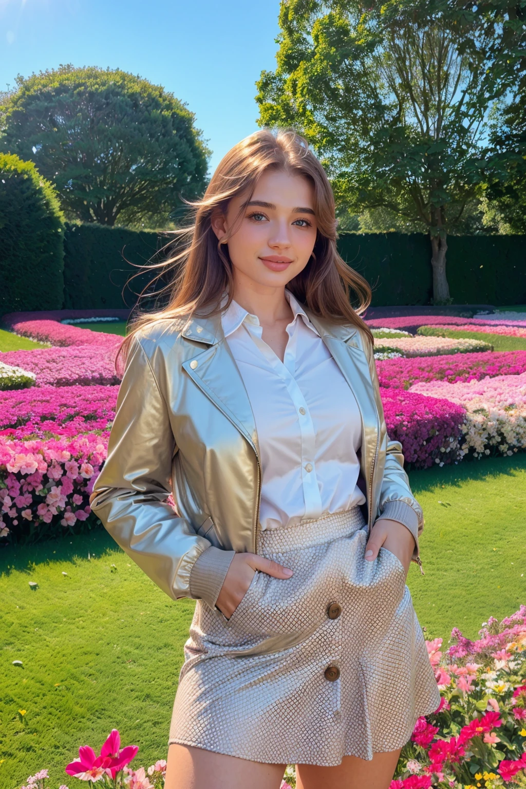 a photograph of (1girl, 24 years old, slight smile)>, <lora:ZH_EVasilenko_v11.5:1>, zh_evasilenko, solo, realistic, brown eyes, looking at viewer, wearing (jacket, button shirt, and pencil skirt)