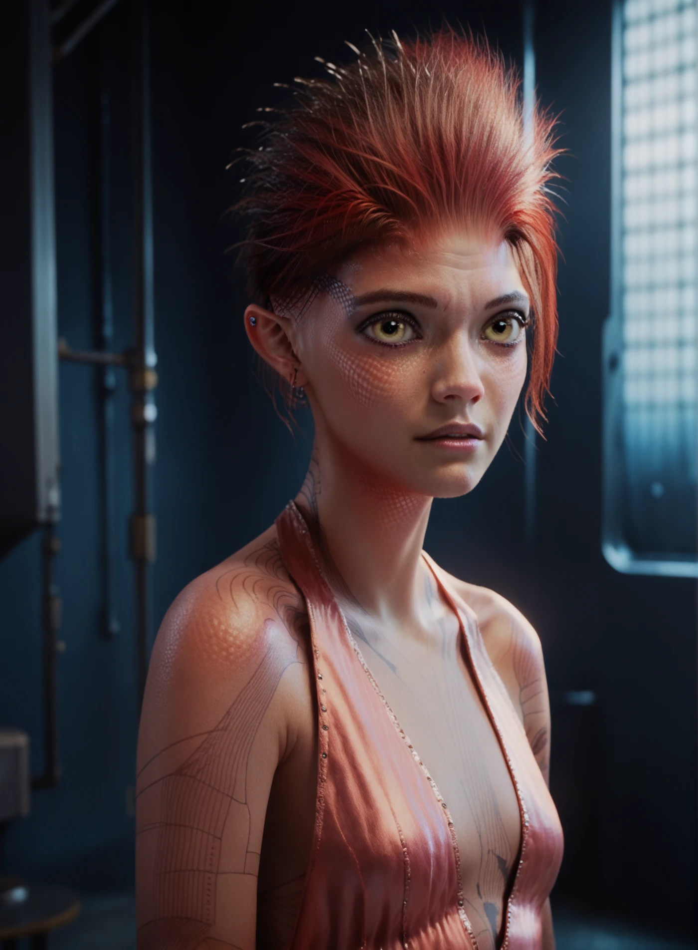 <lora:Art3mis:1> art3mis, portrait, 1 girl, looking at the viewer, red hair, dress, neo, cyberpunk background
sharp focus, hiper detailed, score_9, score_8_up, score_7_up, score_6_up, score_5_up, score_4_up