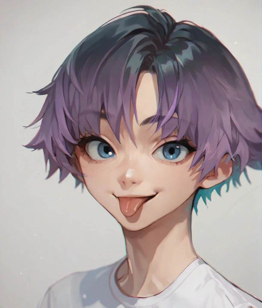 score_9, score_8_up, score_7_up, score_6_up, portrait, rendering, smooth skin, source_anime, solo, ikedelboy, happy, tongue out, lewd, gradient hair, purple hair tip,  blue eyes, short hair,  <lora:PonyXL_V6_IkemeruDeliveryGuy_ikedevg_regularization_single_trigger:0.8>