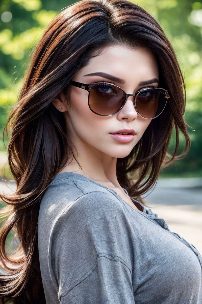 closeup headshot of S447_IlonaBugaeva,a beautiful woman,in a (park:1.1),wearing a (henley-shirt),(sunglasses),(4k, RAW photo, best quality, 50mm, depth of field, ultra high res:1.1),(intricate, photorealistic, cinematic-shot, masterpiece, ultra-detailed:1.1),