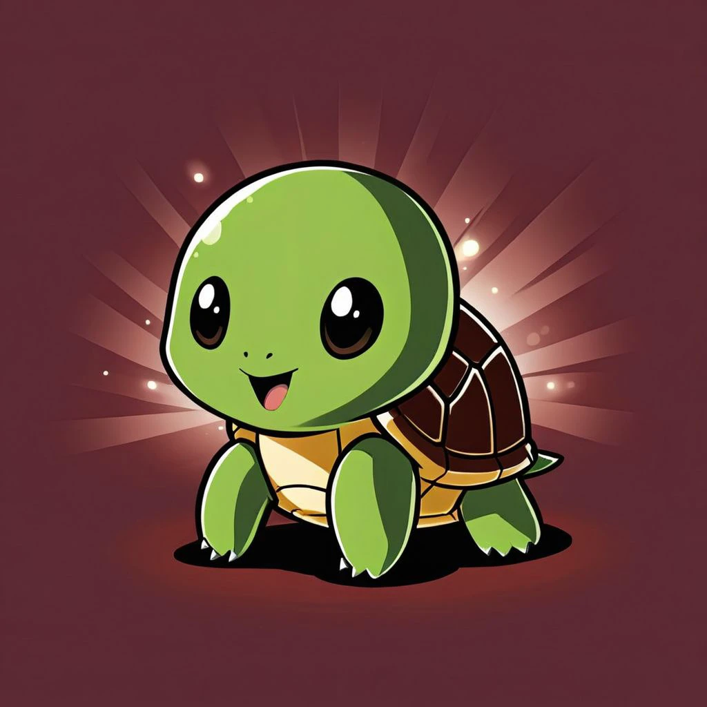 cartoon of turtle in (ctswx:1.2) style, cute, chibi, joyous expression, action pose, glowing Burgundy background, rim lighting, contrasting colors, <lora:Cute_Tshirt_Style_XL_v5.1-000017:1>