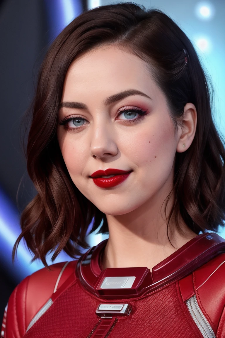 emmafuhrmann, ((red lipstick, blush)), ((detailed eyes, beautiful eyes, detailed face, beautiful face):1.2), ,photo of a woman, RAW, ((detailed scifi spacesuit, outer space, scifi details)), ((short hair, dark red hair)), , 8k uhd, dslr, soft lighting, high quality, film grain, Fujifilm XT3 sharp focus, f 5.6,((red lipstick, pale skin)) , smiling