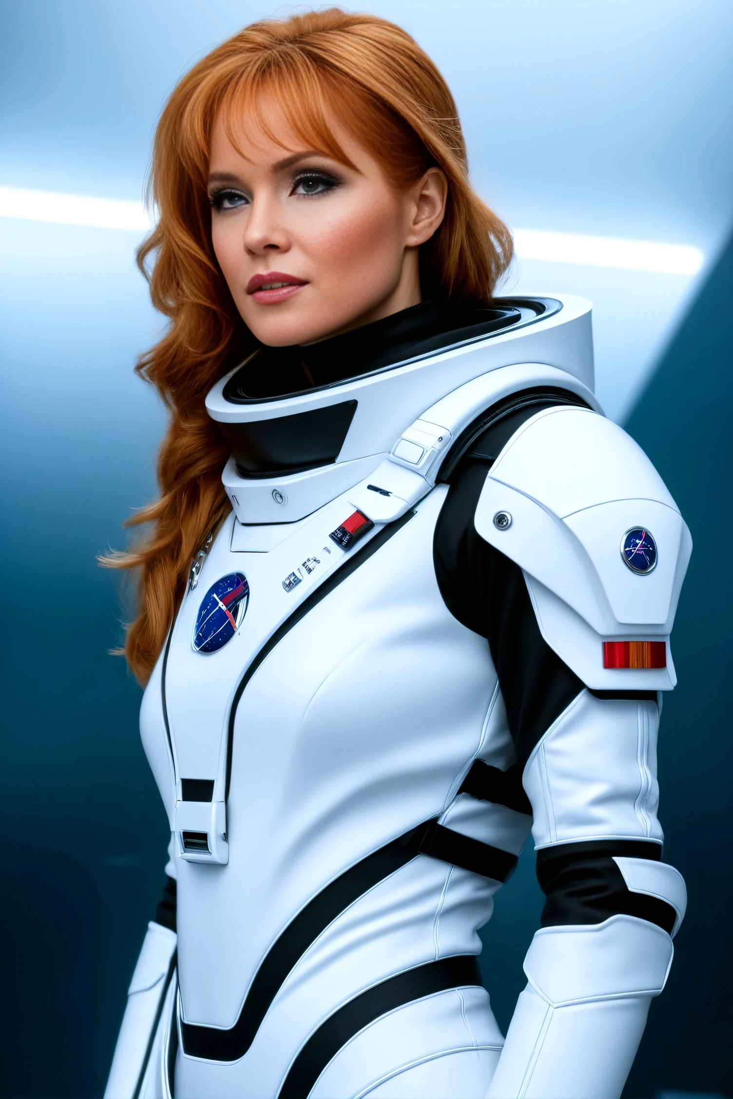 UHD, 4k, ultra detailed, cinematic, a photograph of Photorealism <lora:JenniferRedSDXL-000008:1>, JenniferRedSDXL  wearing Sci-fi Military Spacesuit, Photorealism, often for highly detailed representation, photographic accuracy, or visual illusion., epic, beautiful lighting, inpsiring