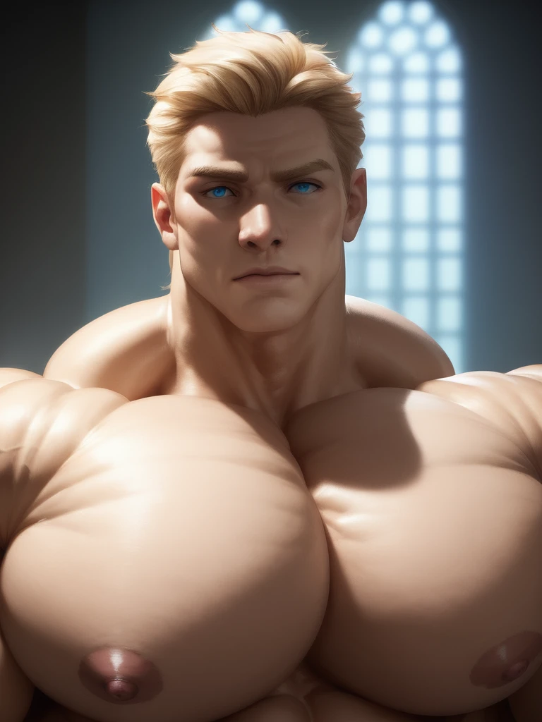 (highest quality:1.5), (masterpiece:1.5), solo, cowboy shot, (luxury hotel bedroom:1.2), (night:1.1), shaved sides, blonde, hot guy, (American:1.2), (macho:1.3), (huge body:1.5), 36 years old, (Completely naked:1.5), (expression of agony:1.2), Are standing, mouth open, (shoot from side:1.4)