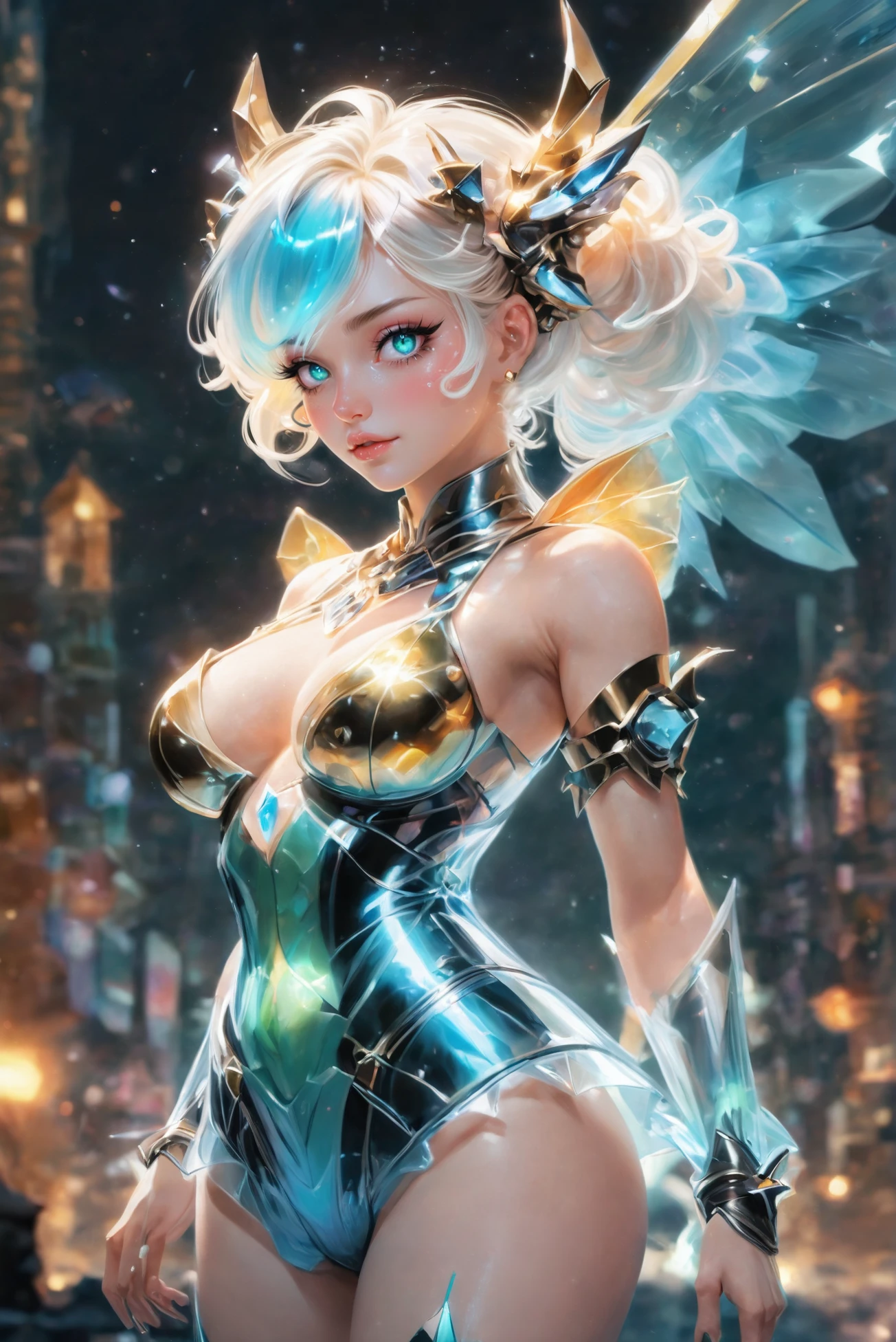 unreal engine:1.4,UHD,La Best Quality:1.4, photorealistic:1.4, skin texture:1.4, Masterpiece:1.8,first work, Best Quality, 1girl, fully naked, Ives Girl, mecha, beautiful lighting, (neon light: 1.2), (evening: 1.5), "first work, Best Quality, 1chica, Full length portrait, pose sensual, blue eyes, multicolored hair+yellow:1.3+green:1.3, Sculpted legs and tempting curves, full breasts,totally naked, Beautiful face, many drops of water, clouds, twilights, Open floor plan, watercolor, neon light:1.2, evening:1.5, mecha, beautiful lighting, Bright neon light: 1.2, unforgettable mysterious night: 1.5",(beautiful hands detailed:1.4),