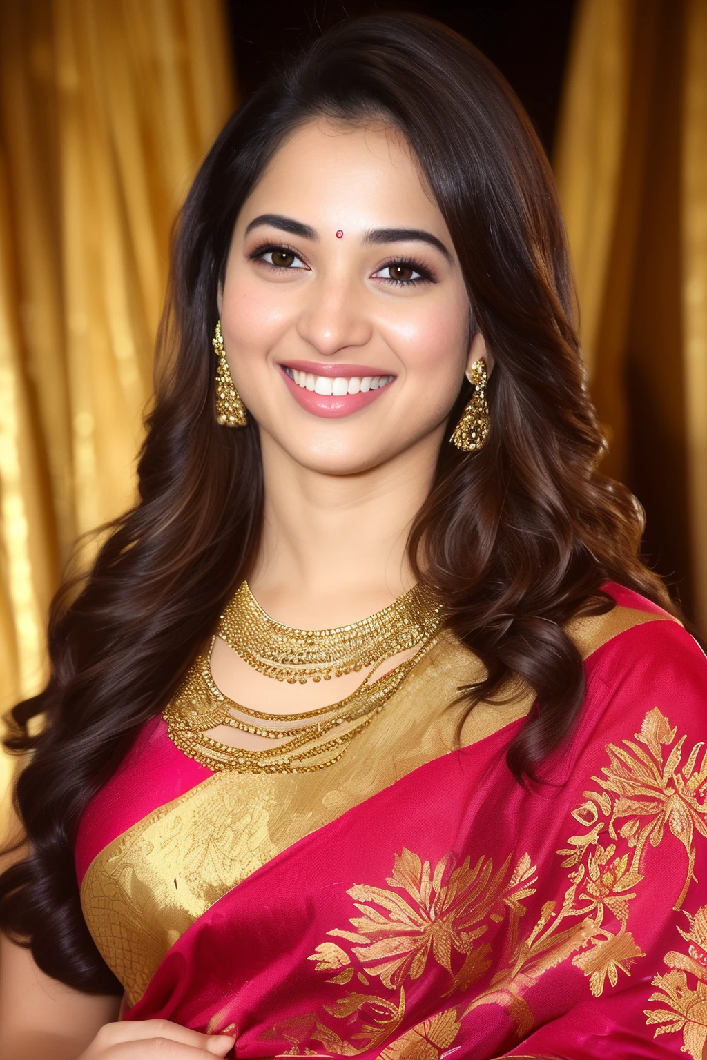 highly detailed image of tammy, 25 years old, close up portrait, sari, beautiful smile