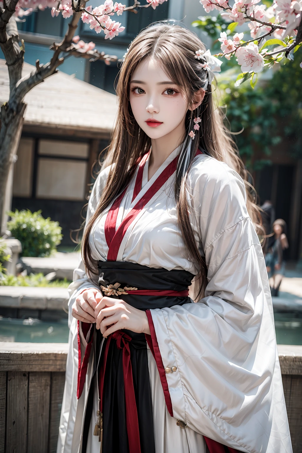 female,masterpiece, realistic, best quality, ultra detailed, waist up, long white hair, fashionable accessories, hanfu, cherry_blossom<lora:EMS-179-EMS:0.400000>, <lora:EMS-402992-EMS:0.600000>