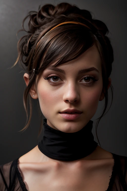 DEN_anomaly_Steamgirl,
(headshot:1.2) portrait on a (plain grey background:1.2), (headshot:1.2), (face focus:1.1), windswept chaotic hair, soft lighting, low contrast, low saturation,
bokeh, f1.4, 40mm, photorealistic, raw, 8k, textured skin, skin pores, intricate details <lora:epi_noiseoffset2:1>, epiCRealism