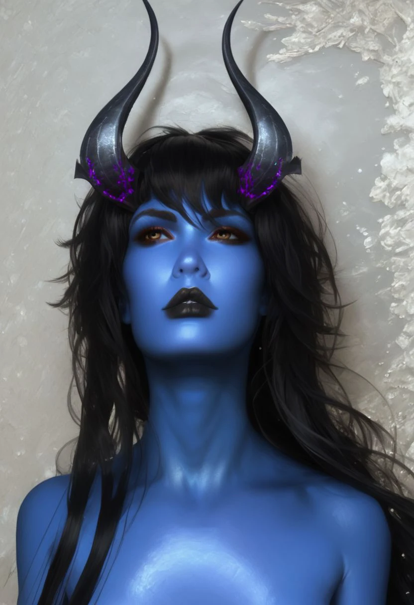 8K, Ultra High Definition, Super detailed, Shiny detailed hair, detailed face, fantasy landscape, solo, looking at viewer, {{best quality}}, {{masterpiece}}, {{ultra-detailed}}, {detailed light}, ultra high quality eyes, detailed eyes, perfect eyes, large eyes, detailed blue eyes, beautiful lips, blue hair, long hair, adorned hair, beautiful, skinny body, white skin, slutty, erotic, suggestive, ((nsfw))