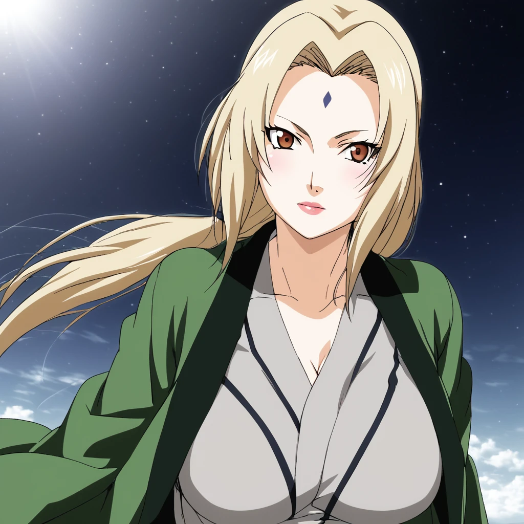 <lora:SlimesTsunade-000004:1>, slimes_tsunade, woman, solo,  forehead mark