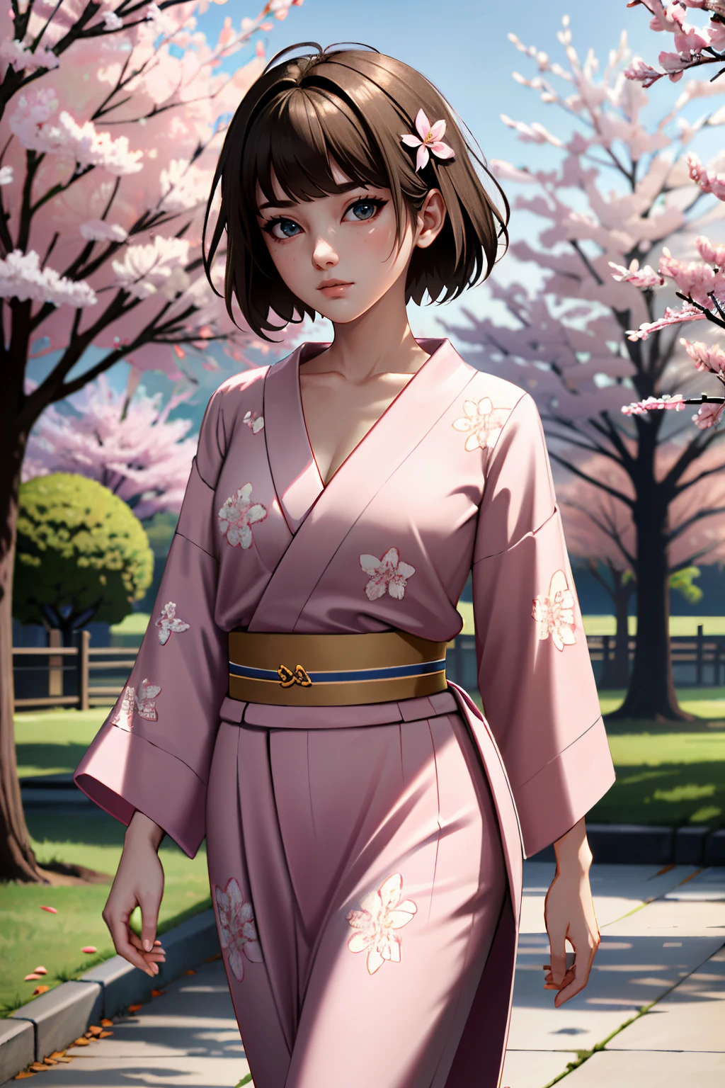 ((ultra detailed, masterpiece, absurdres))
 <lora:LISMax:0.8>
LISMax, 1girl, brown hair, walking in a serene Japanese park with cherry blossoms, yukata, and a hair ornament