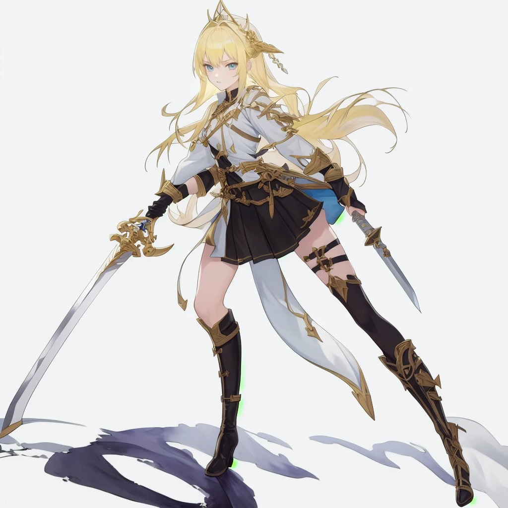 <lora:xihuanfengge:1>,1girl,swordsman,long sword,blonde,skirt,boots,, masterpiece, best quality,