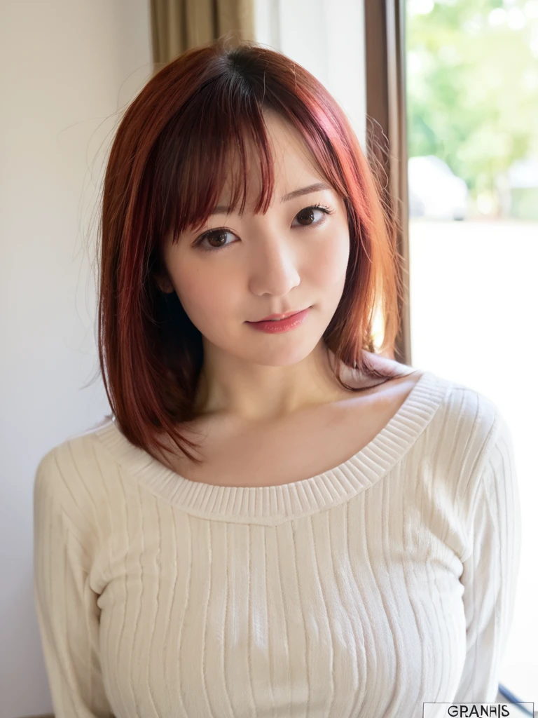 uncensored, 1lady,solo, source_real, <lora:Ohana:0.8>ohana,busty,upper body, close up,22y.o,milf face,sweater,red hair, cosplay,