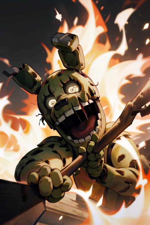 <lora:springtrap-10:1> springtrap, fire background, holding axe, angery, open mouth, fire everywhere, masterpiece, best quality