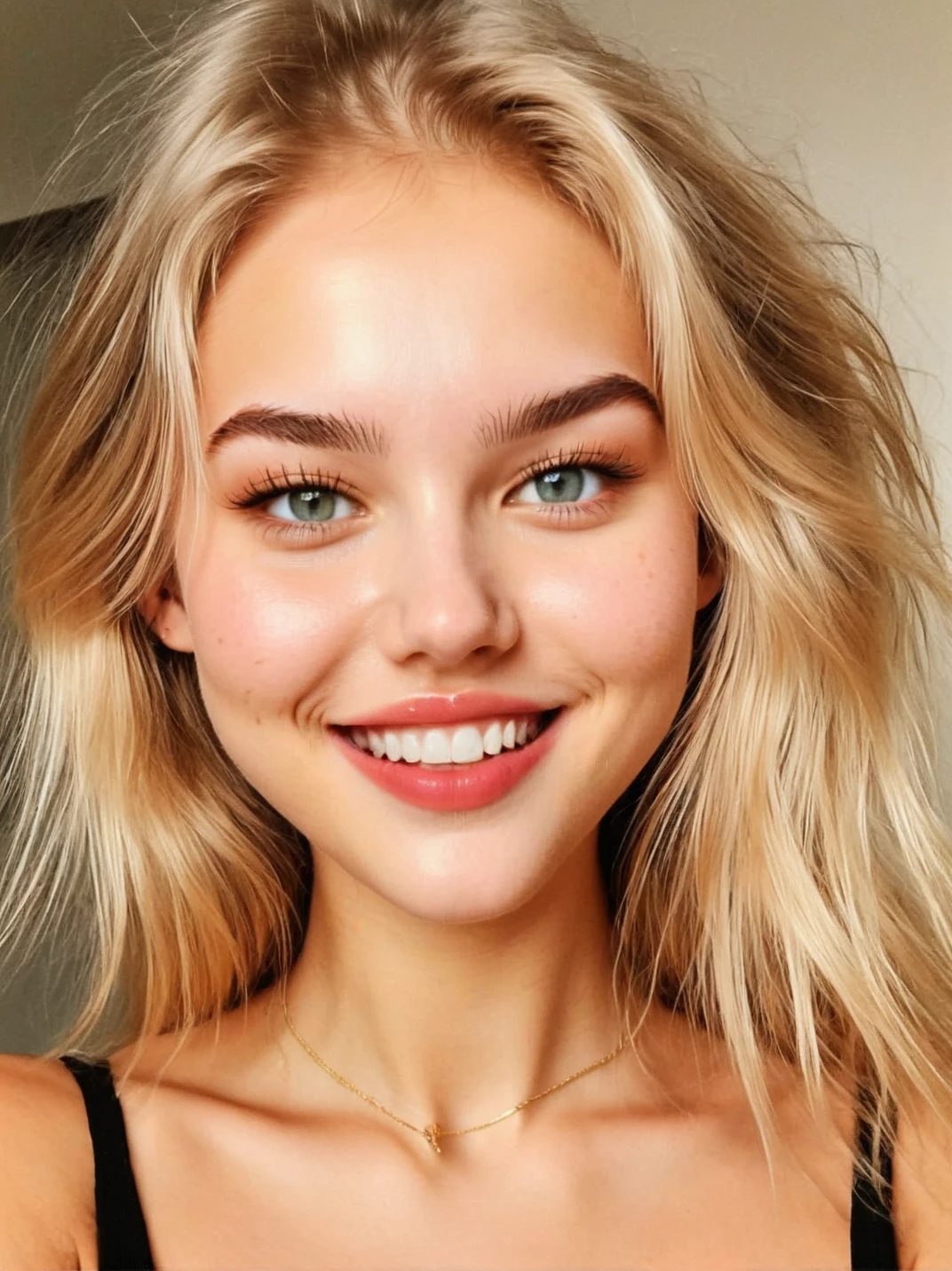 neysasynth, portrait, realistic, smile, smiling, mouth open, open mouth, teeth