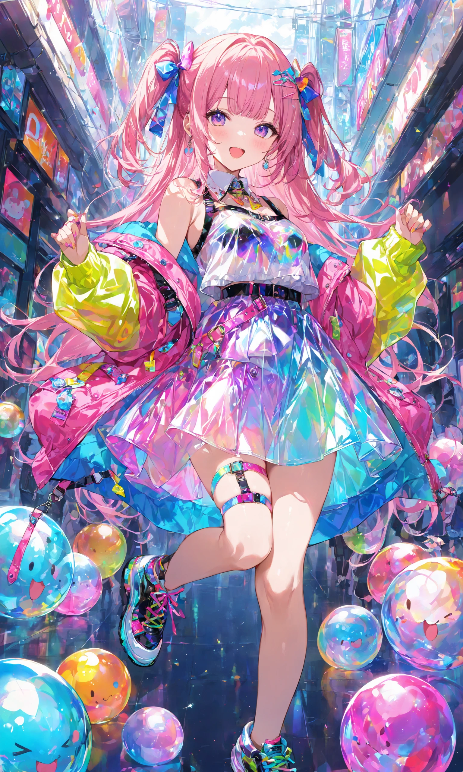 transparent color PVC clothing, transparent color vinyl clothing, prismatic, holographic, chromatic aberration, fashion illustration, masterpiece, girl with harajuku fashion, looking at viewer, 8k, ultra detailed, pixiv
, masterpiece, best quality, score_9, score_8_up, score_7_up, ultra-detailed,
,masterpiece, best quality, score_9, score_8_up, score_7_up, ultra-detailed, Best-A, Medium-B, Low-C, Bad-D,