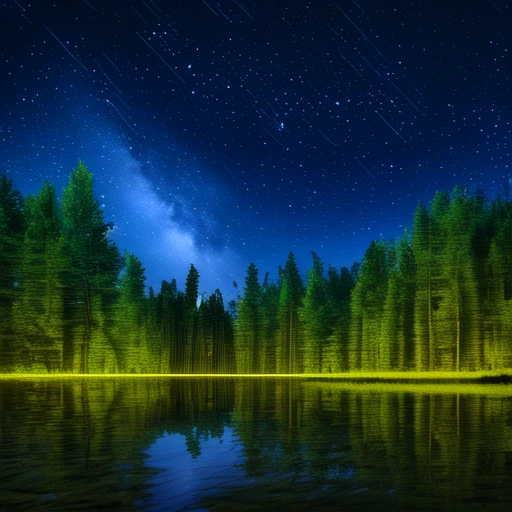 landscape, forest, trees, lake, night, stars