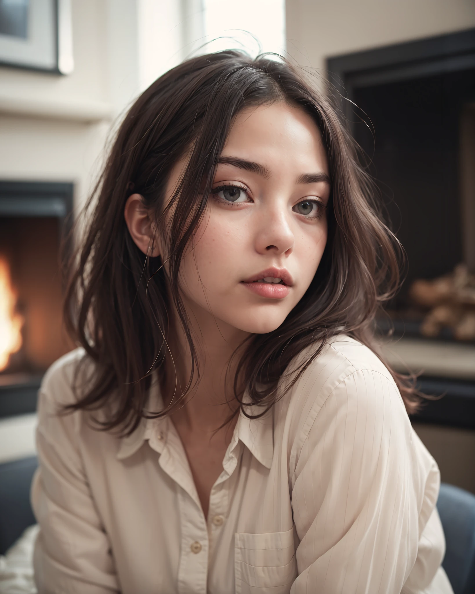 1girl, blurry, building, chromatic aberration, day, depth of field, fireplace, lips, looking at viewer, photo background, polaroid_style, solo, striped shirt,
<lora:Polaroid_Vision:0.7> polaroid_style