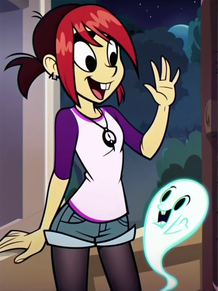 score_9, score_8_up, score_7_up, score_6_up, score_5_up, score_4_up, BREAK
MinaMonroe, short ponytail, buck teeth, necklace, denim shorts, black pantyhose, under shorts, raglan sleeves, ghost, glowing green, night, flashlight, 1girl, solo, detailed face, detailed eyes, detailed background, <lora:minamonroe-v2:1>