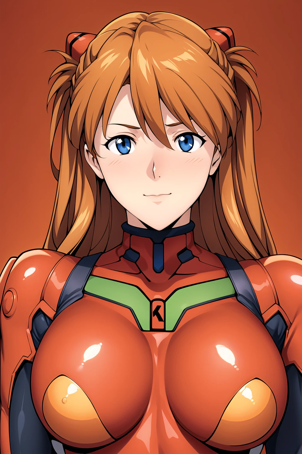 Simple red Background,
dynamic pose,standing at attention,
red bodysuit, long sleeves, turtleneck, 
<lora:Asuka_Langley_Soryu_EVA-KK77-V1:0.7>,souryuu asuka langley,
blue eyes, orange hair,bangs,Long hair,hair ornament, 
<lora:more_details:0.1>,<lora:Oda_Non_Style-KK77-V2:0.3>,<lora:Sexy_AIart-KK77-V1:0.3>,
1 girl, 20yo,Young female,Beautiful long legs,Beautiful body,
Beautiful Nose,Beautiful character design, perfect eyes, perfect face,expressive eyes,perfect balance,
looking at viewer,(Focus on her face),closed mouth, (innocent_big_eyes:1.0),(Light_Smile:0.3),
official art,extremely detailed CG unity 8k wallpaper, perfect lighting,Colorful, Bright_Front_face_Lighting,White skin,
(masterpiece:1.0),(best_quality:1.0), ultra high res,4K,ultra-detailed,
photography, 8K, HDR, highres, absurdres:1.2, Kodak portra 400, film grain, blurry background, bokeh:1.2, lens flare, (vibrant_color:1.2),professional photograph,
(Beautiful,large_Breasts:1.4), (beautiful_face:1.5),(narrow_waist),