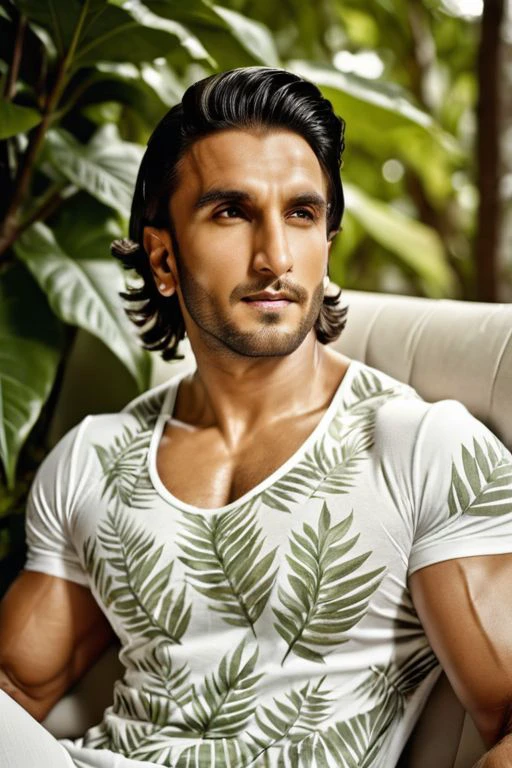 side view, full body view, analog film photo,1 actor, Ranveer Singh a man <lora:Ranveer-Singh:1> ,muscular,((stubble:1.3)),having sec on cozy sofa,((looking at the camera:2)), a white shirt with a leaf-like pattern, carrying a backpack on one shoulder, outdoor environment with trees storefronts buildings,desaturated,35mm photo, grainy, vignette, vintage, Kodachrome, Lomography,stained, perfect face, highly detailed,  <lora:add-detail-xl:1>