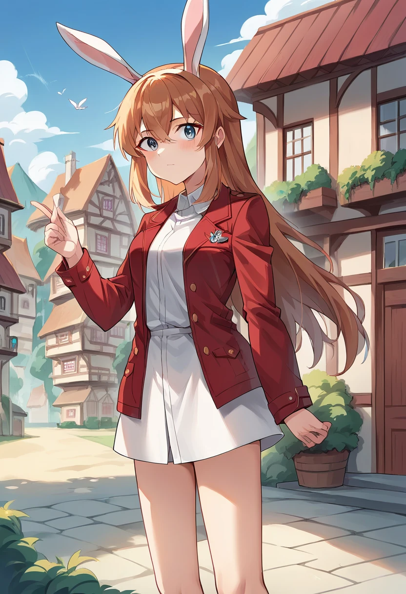 score_9, score_8_up, score_7_up, source_anime, masterpiece, 1girl, ctianshirley, long hair, red uniform, bunny ears, bunny girl, looking at viewer, outdoors, town, <lora:Shirley_Strike_witches_pony_ct-000022:0.8>,