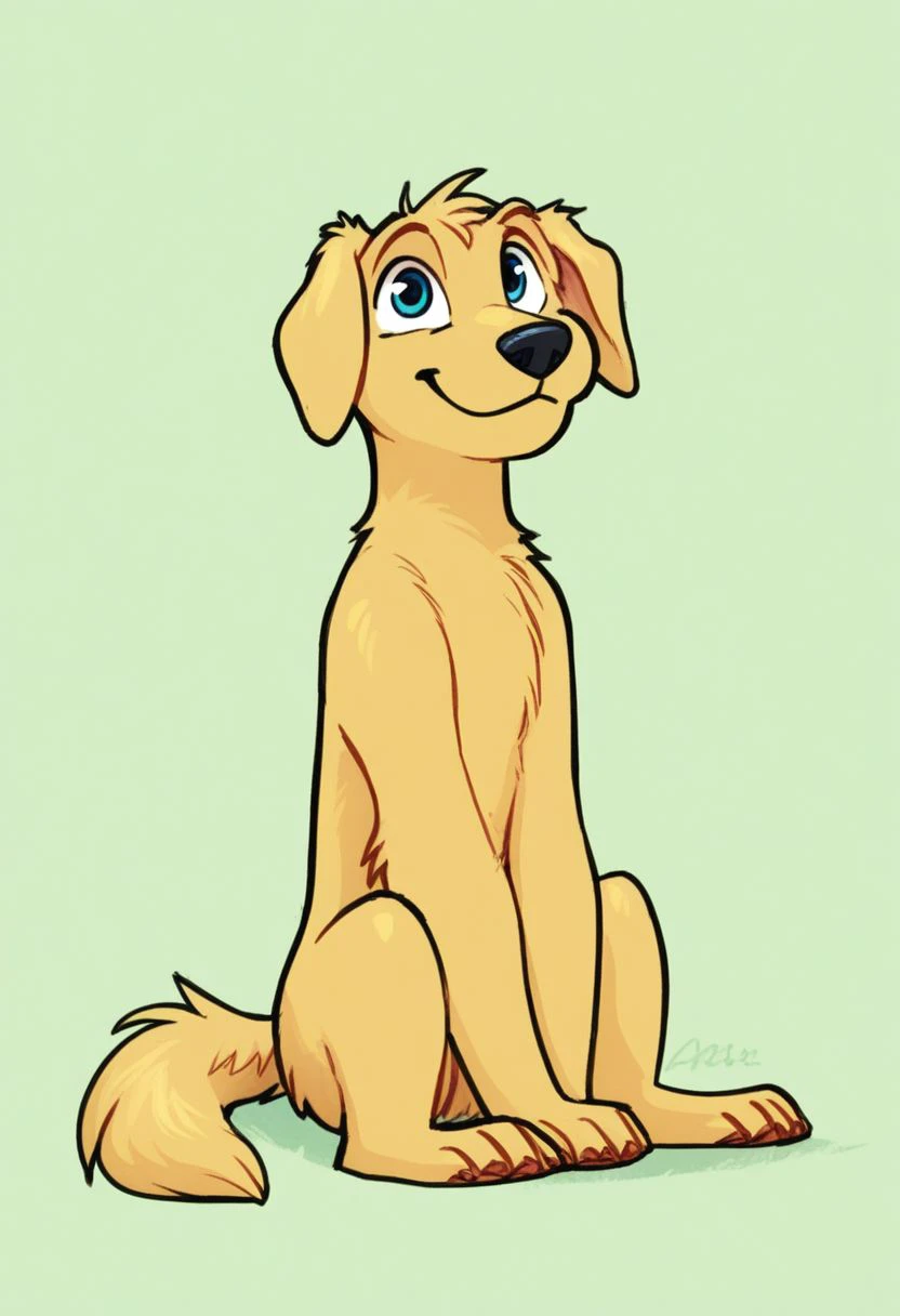 Golden retriever ,dog, sitting, furry, solo, anthro, cute art, simple background