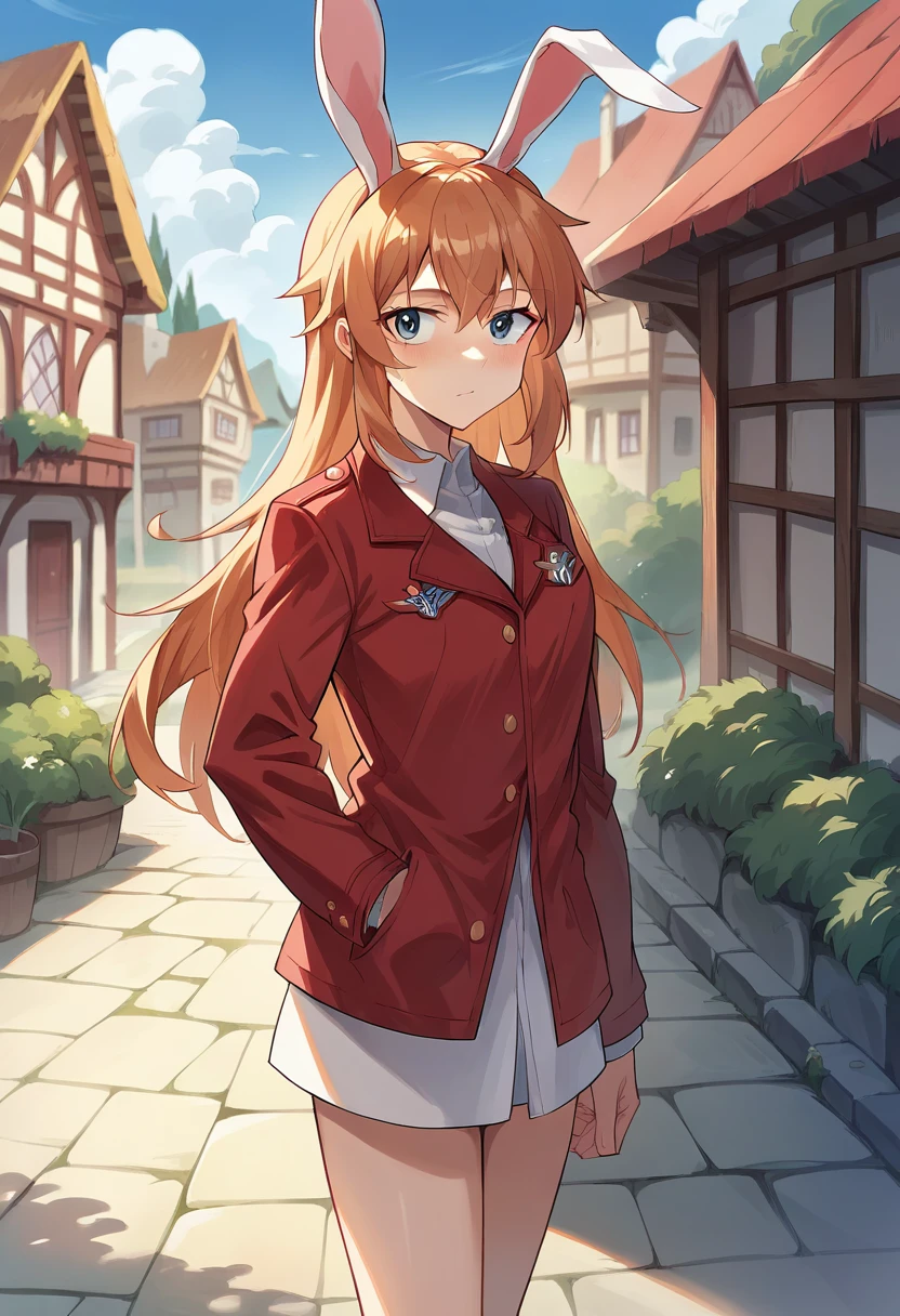 score_9, score_8_up, score_7_up, source_anime, masterpiece, 1girl, ctianshirley, long hair, red uniform, bunny ears, bunny girl, looking at viewer, outdoors, town, <lora:Shirley_Strike_witches_pony_ct-000022:0.8>,