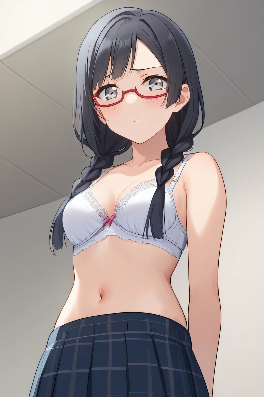 nsfw glasses standing pubic hair sobbing tears nude flat chest clenched teeth small nipples li socks petite black hair long hair hair band [vaginal:skin:0.5],[urethral orifice:skin:0.5],