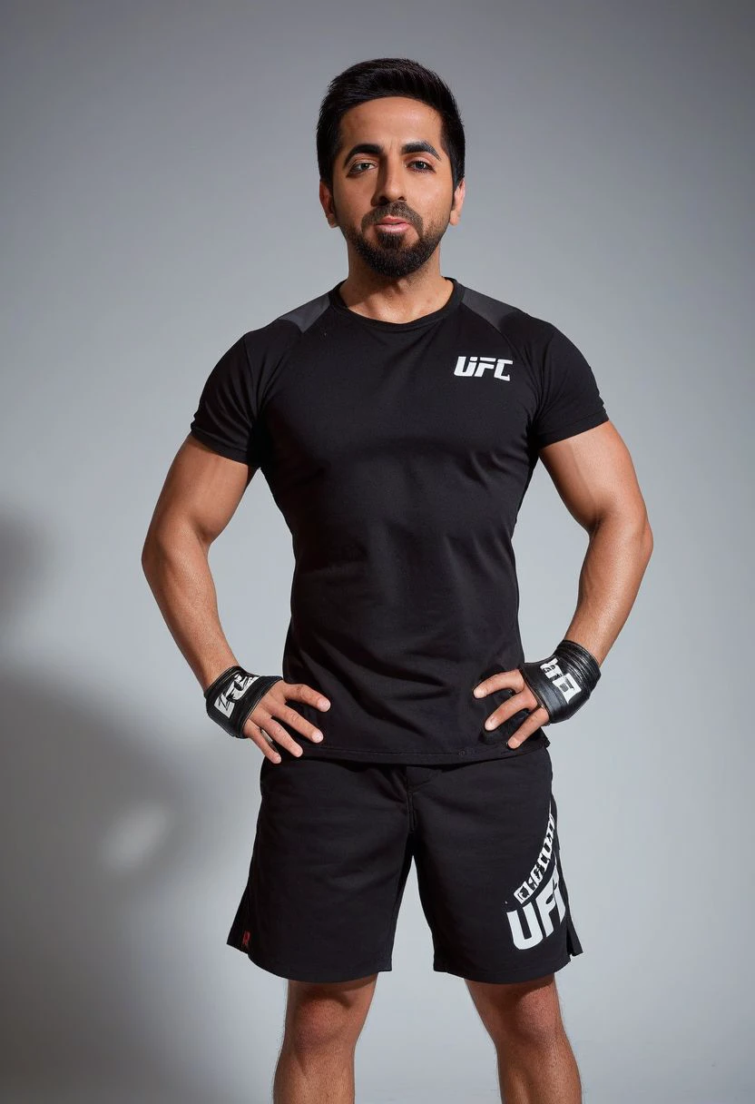 homoerotic photo of Joe Mantegna a man <lora:ayushman-Joe-Mantegna:1>, UFC fighting ring, cocky expression, as a UFC fighter, (black muscle shirt:1.4), Venum UFC shorts, ((full body portrait)), wide angle, ((masterpiece)), natural skin, natural body muscle definitions, adobe lightroom, photolab, intricate, highly detailed, sharp focus, insane details, intricate details, hyperdetailed, low contrast, soft cinematic light, exposure blend, dim colors, dim light,  Award - winning, with Kodak Portra 800, a Hasselblad 500 ,55mm f/ 1.9 lens, extreme depth of field, available light, high contrast, Ultra HD, HDR, DTM, 8K,