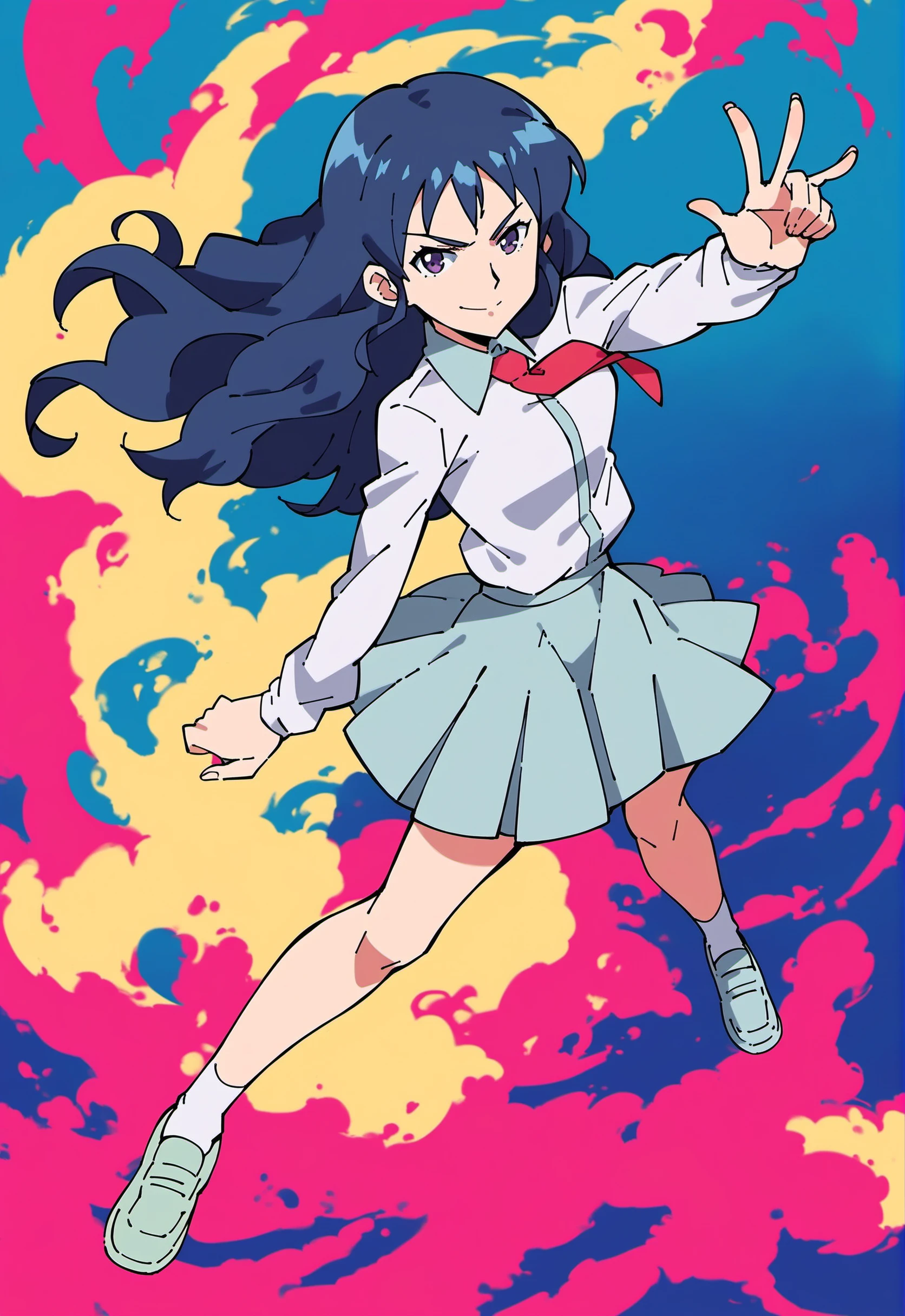 score_9, score_8_up, score_7_up, score_6_up,
BREAK
menori visconti, 1girl, purple eyes, blue hair, long hair, bangs, small breast, full body, looking at viewer,  dynamic pose, 
BREAK
white shirt, white collared shirt, light blue skirt, long sleeves, red necktie, white loafers
BREAK
gradient background, blue background, abstract background,  <lora:RG_Menori_Visconti:1>