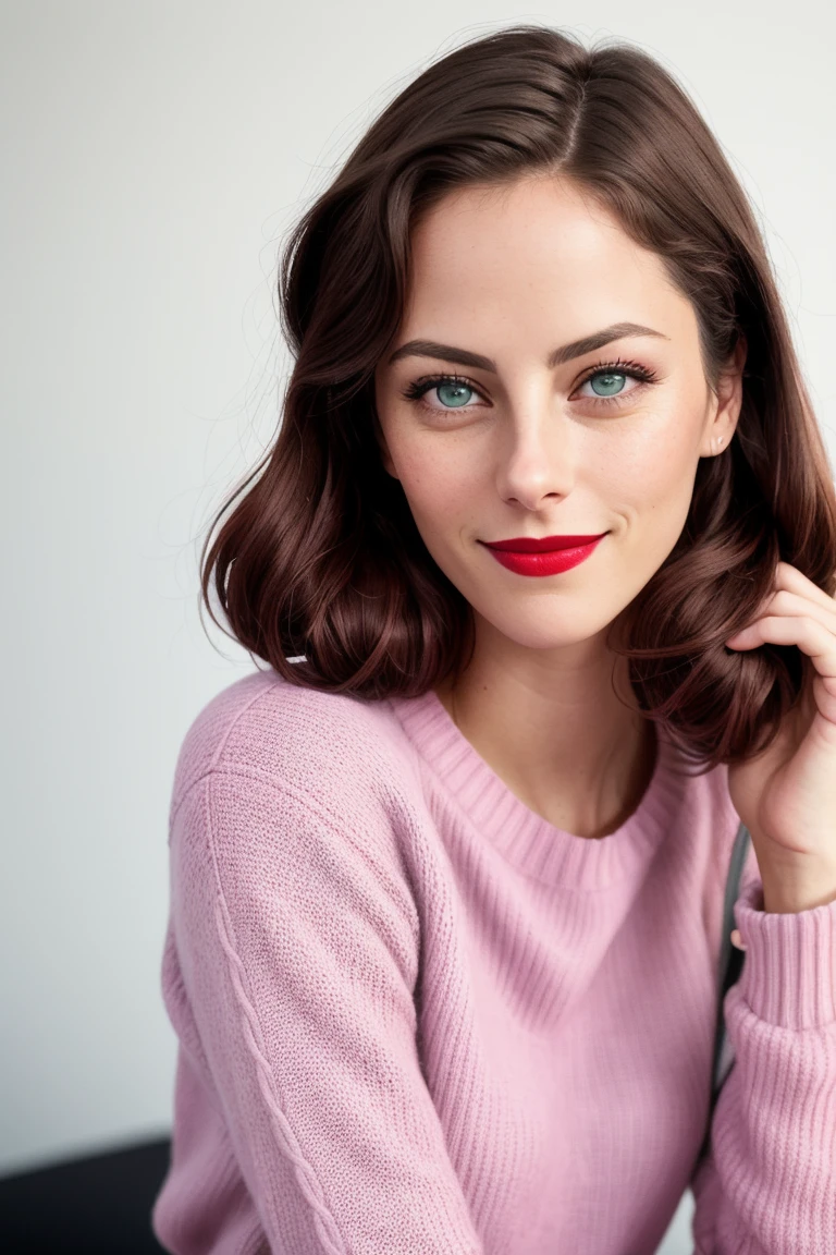 kayascod:0.99, ((red lipstick, blush)), ((detailed eyes, beautiful eyes, detailed face, beautiful face):1.2), cowboy shot, waist, hips, thighs, photo of a woman, RAW, ((sweater, home office, bedroom, broadcaster microphone)), ((twintails, short hair)), 8k uhd, dslr, soft lighting, high quality, film grain, Fujifilm XT3 sharp focus, f 5.6 , smiling