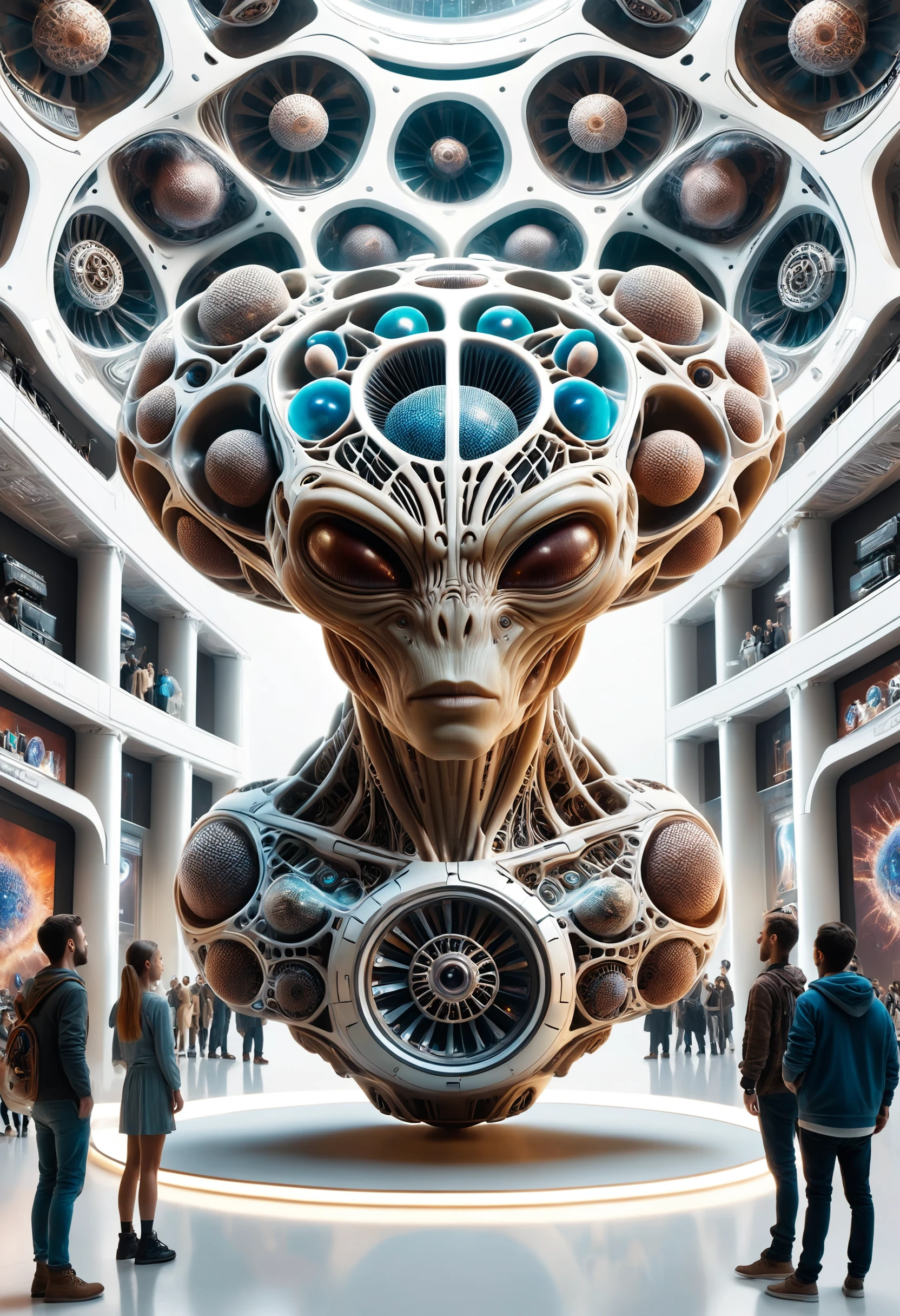 a futuristic alien v8 engine sculpture floats above a digital art display surrounded by curious people, perfect symmetry in the style of ryan putnam
<lora:dvr-cl-dvsn:0.8> dvr-cl-dvsn