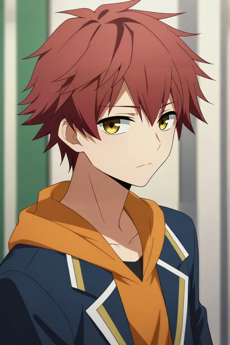 score_9, score_8_up, score_7_up, , rating_safe, intricate details, semi-realistic, looking at viewer, depth of field, 1boy, solo, male focus, <lora:theo_hamatora_pony:0.82>, theo_hamatora, red hair, yellow eyes, short hair, hood, hoodie, , , <lora:sdxl_lightning_8step_lora:1>