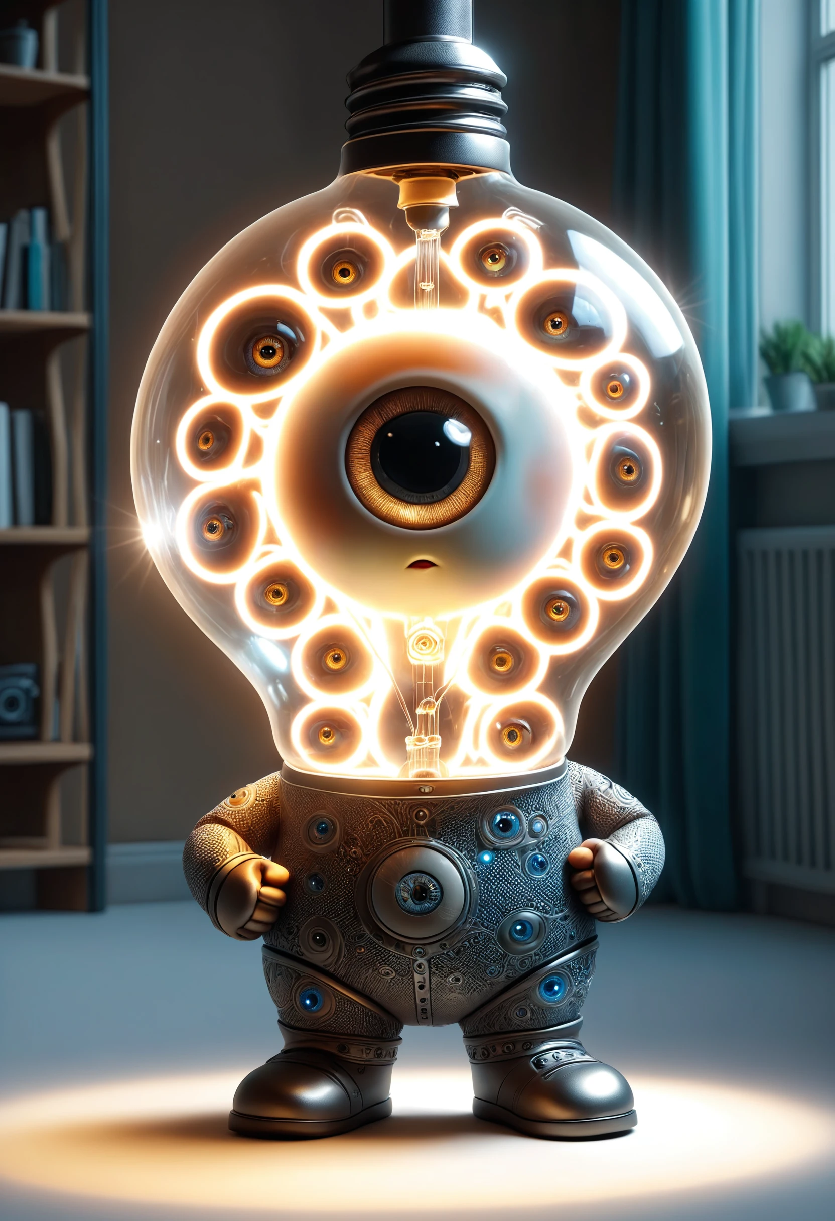 a lightbulb with eyes, hands on waist, light on, god rays, closeup cute and adorable, cute big circular reflective eyes, Pixar render
<lora:dvr-cl-dvsn:1> dvr-cl-dvsn