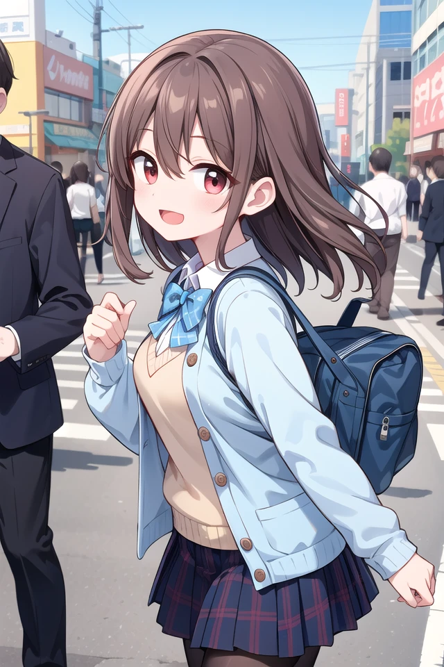 insanely detailed, absurdres, ultra-highres, ultra-detailed, best quality,
1girl, solo, nice hands, perfect hands
BREAK
(School Uniforms:1.2), (pastel blue cardigan is fit body:1.4), ((do up a buttons, not loose):1.5), ((long sleeve, sleeves past wrists):1.2), (inner wear is white collared-shirt:1.3), (blue plaid-pattern bow:1.3), (blue plaid-pattern pleated skirt:1.3), ((dark-brown pantyhose, loafers):1.2)
, BREAK (nsfw:-1.5)
BREAK
happy smile, laugh, open mouth
BREAK
from side,
standing, cowboy shot, looking at viewer
BREAK
slender, kawaii, perfect symmetrical face, ultra cute girl, ultra cute face, ultra detailed eyes, ultra detailed hair, ultra cute, ultra beautiful
BREAK
shibuya, akihabara, tokyo, street, crowd, cityscape, depth of field, ultra detailed background
BREAK
medium breasts
BREAK
brown hair, red eyes, medium long hair, bob with bangs, hair between eyes