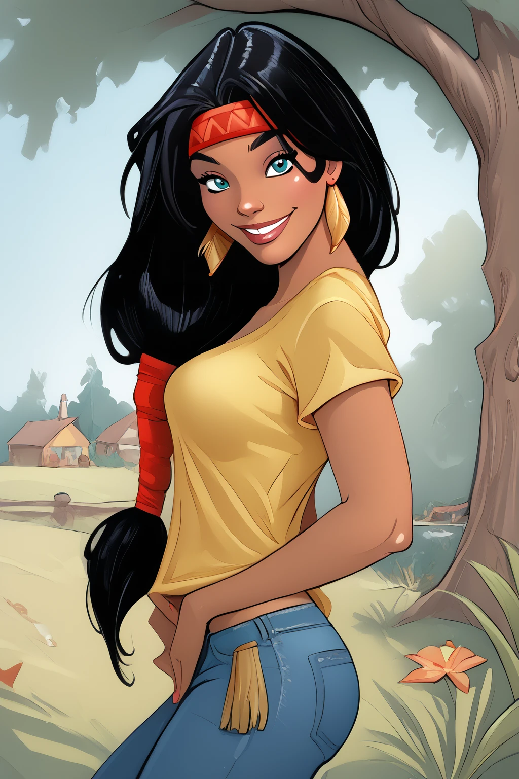 score_9, score_8_up, score_7_up, masterpiece, high quality, BREAK
<lora:Danielle MoonstarPonyLoRA:1>dnimnstr, dark skin, native american, long hair, headband, hair tubes, earrings, tshirt, jeans, standing at a busstop, view from side, holding smartphone, smile, looking at viewer
<lora:Dean Yeagle StylePonyLyco:1> dystlye