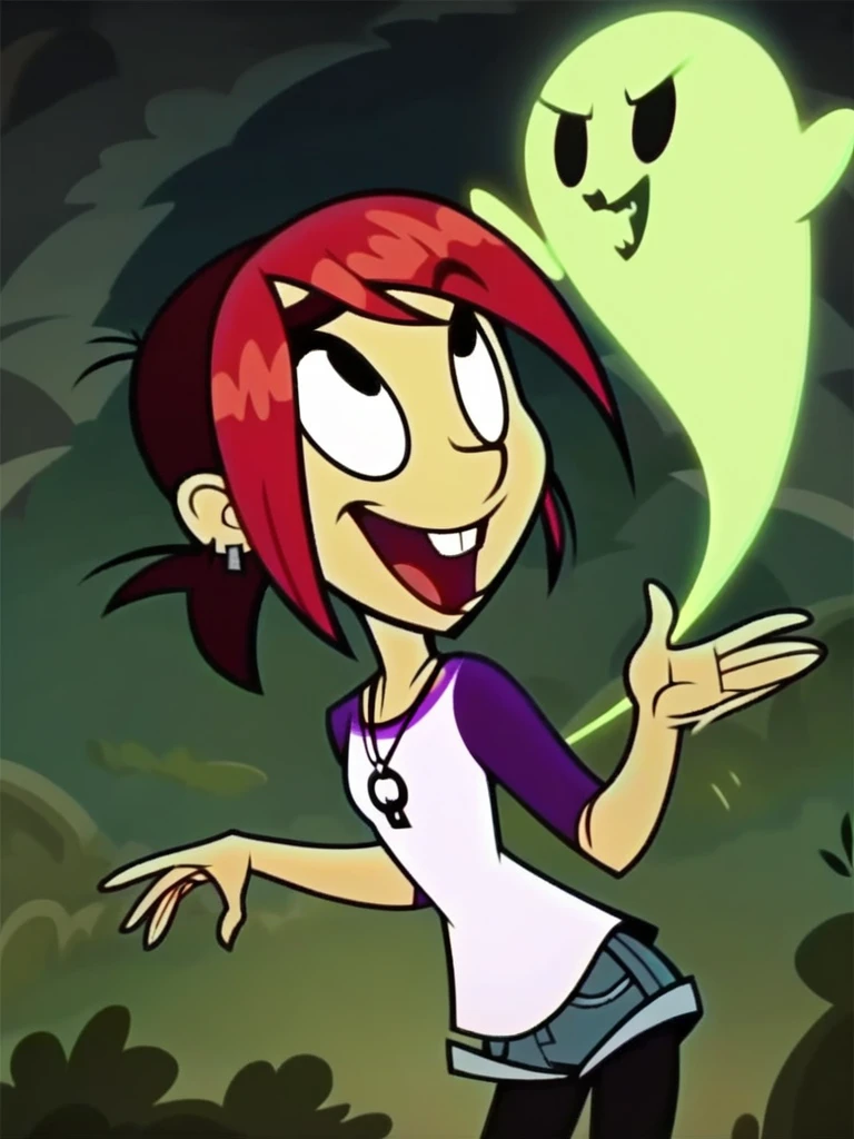 score_9, score_8_up, score_7_up, score_6_up, score_5_up, score_4_up, BREAK
MinaMonroe, short ponytail, buck teeth, necklace, denim shorts, black pantyhose, under shorts, raglan sleeves, ghost, glowing green, night, flashlight, 1girl, solo, detailed face, detailed eyes, detailed background, <lora:minamonroe-v2:1>