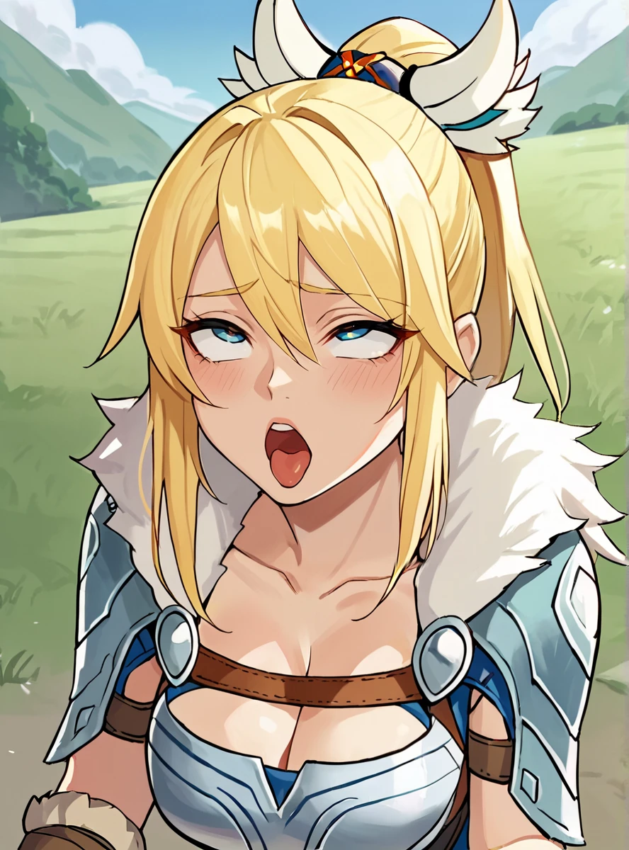 score_9, score_8_up, score_7_up, source_anime BREAK 1girl, solo, jainapost, multicolored hair, white hair, yellow hair, single braid, chest strap, cleavage, armor, corset, blue cape, gauntlets, long sleeves, blush, open mouth, big mouth, tongue, tongue out, close up, saliva, uvula, uvula, room, mouth focus, excessive saliva, giantess, room,
