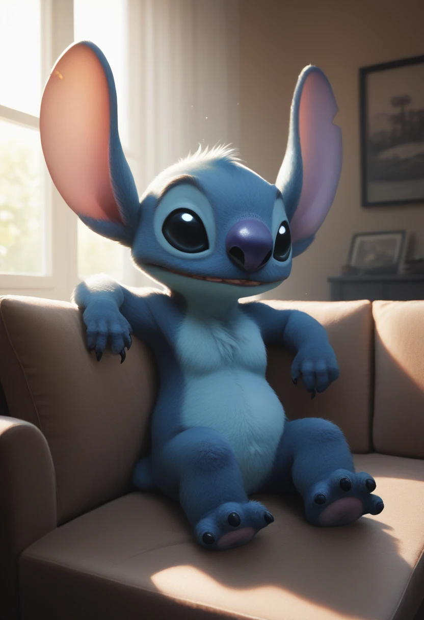 score_9, score_8_up, score_8, <lora:Experiment_626_aka_Stitch_Lilo_and_Stitch_for_PonyXL:0.8> 1boy, st1tch, black eyes, furry, sitting on couch, living room, window, detailed background