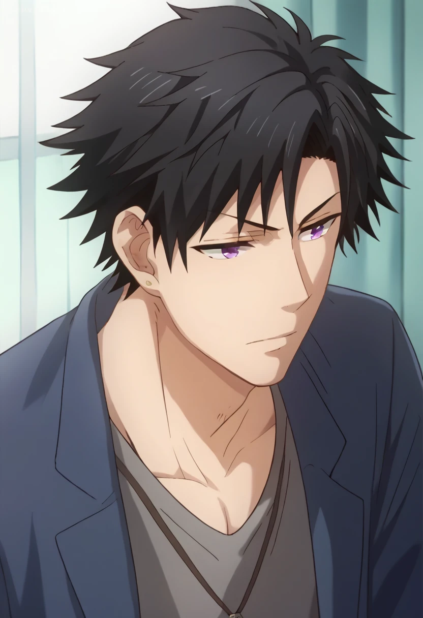 score_9, score_8_up, score_7_up, score_6_up, detailed, ,source_anime, male  focus, solo
rui chihaya, black hair, purple eyes, blue jacket, grey shirt,Butcha<lora:EMS-404436-EMS:1.000000>