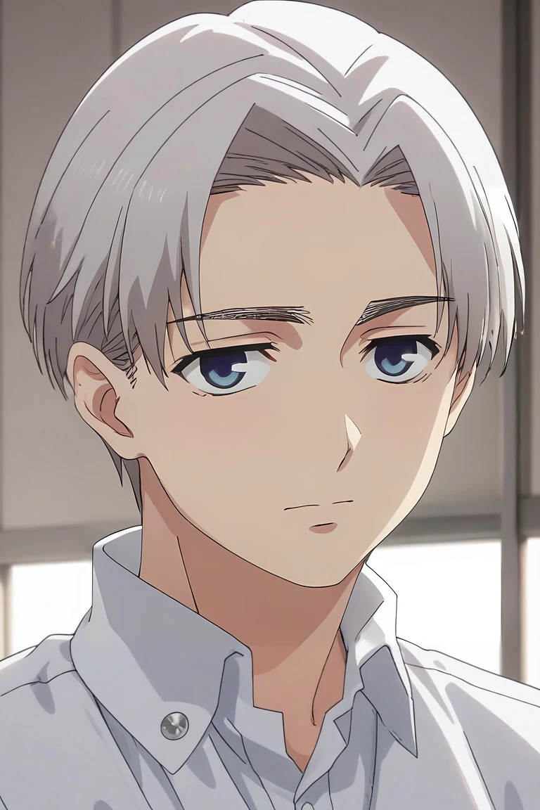 score_9, score_8_up, score_7_up, , rating_safe, intricate details, anime screencap, , , looking at viewer, , 1boy, solo, male focus, <lora:shouta_doi_pony:0.96>, shouta_doi, grey hair, blue eyes, short hair, parted bangs, , , <lora:sdxl_lightning_8step_lora:1>