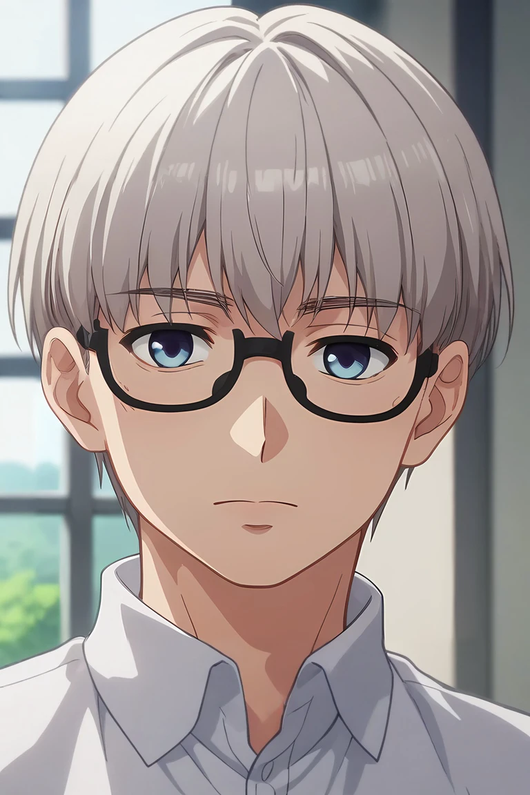 score_9, score_8_up, score_7_up, , rating_safe, intricate details, anime screencap, , , looking at viewer, depth of field, 1boy, solo, male focus, <lora:shouta_doi_pony:0.8>, shouta_doi, grey hair, blue eyes, short hair, bangs, glasses, , ,, <lora:sdxl_lightning_8step_lora:1>