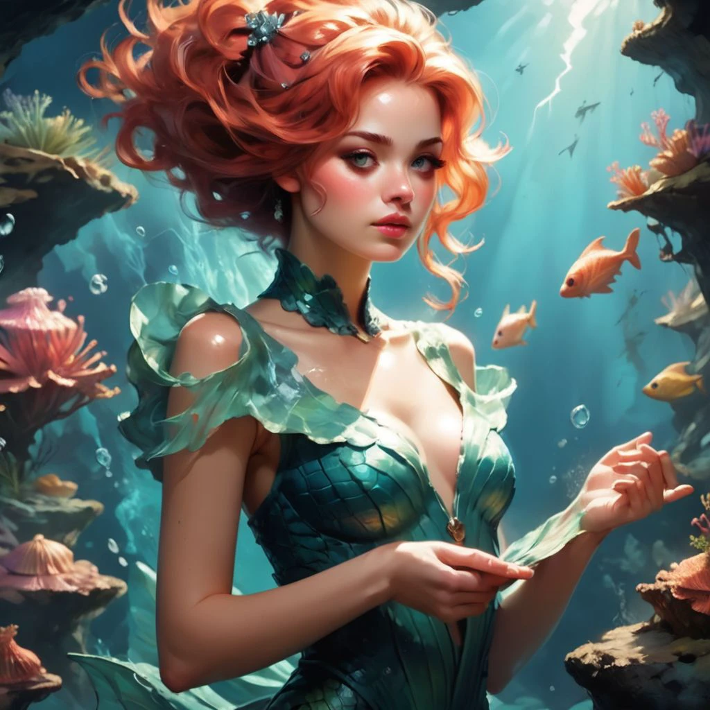 score_9, score_8_up, score_7_up, score_6_up, score_5_up, score_4_up, Masterpiece, detailed, beautiful, oil painting, a fantasy anime monstergirl, mermaid, aquatic theme, shimmering scales, cascading waves, oceanic eyes, seashell adornments, flowing seaweed hair, coral reef jewelry, serene expression, underwater ambiance, upper body, detailed, skin, texture, detailed skin texture, anime, volumetric, lightning, volumetric lightning, volumetric, shadow, volumetric shadow,