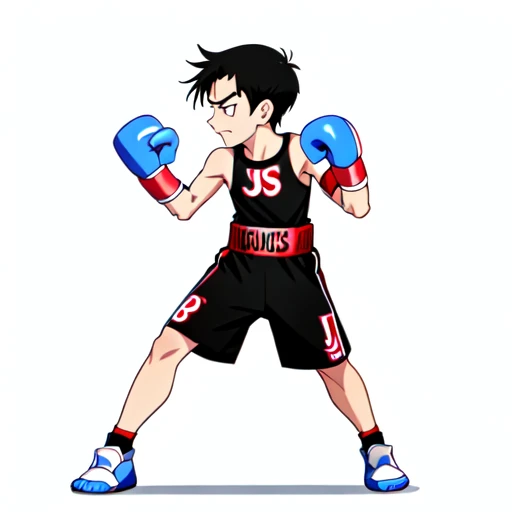 JS_GameCharacterKit,1boy,standing,side view,(full body:1.2),(boxing clothes, boxing gloves:1.2),simple white background,muscle,black hair,angry,legs wide apart, <lora:JS_GameCharacterKit_FightPoseType1:0.79>