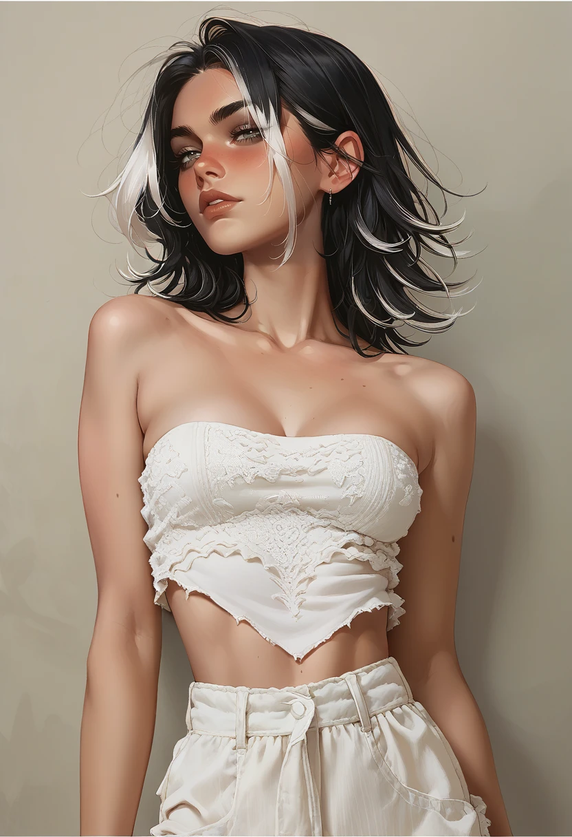 score_9, score_8_up, score_7_up, score_6_up, score_9, score_8_up, score_8, source_anime, 1girl, long black hair, white highlights, black, bnd_top, strapless, <lora:Sheeps_Bandana_Tops_r1:1>