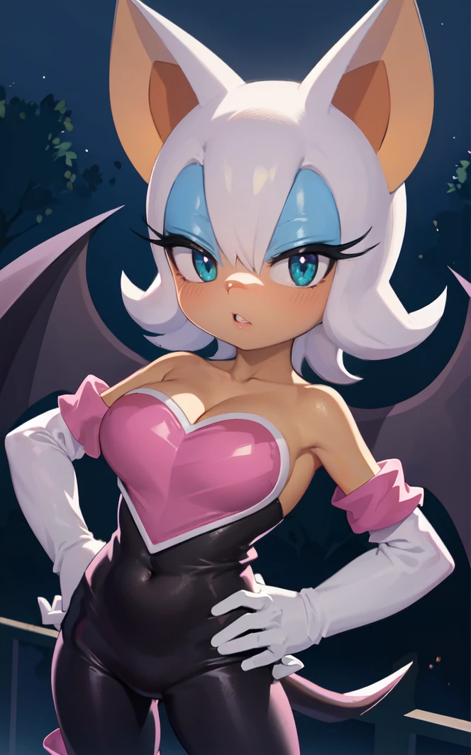 (masterpiece,best quality),highres,
(contrapposto,hand on hip)<lora:ANIME_SonicTheHedgehog_RougeTheBat_ownwaifu:0.8>,
Costum_RougeTheBat_ownwaifu,
1girl, rouge the bat, furry female, bat wings, heart,  makeup, white hair, animal nose, blue eyeshadow, short hair, medium breasts, white fur, bat ears, tail, lipstick, aqua eyes, eyelashes, large breasts, purple wings, pink lips, collarbone, 
white gloves, elbow gloves, bare shoulders, cleavage, bodysuit, black bodysuit, 
canal, vanishing point, depth_of_field, scenery, night, bloom, aerial fireworks, solo, cowboy shot, looking at viewer,