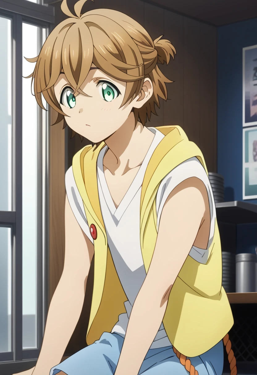 score_9, score_8_up, score_7_up, score_6_up, detailed, ,source_anime, male focus
Rio Hojo, brown hair, green eyes, yellow hood, white shirt, blue shorts<lora:EMS-404686-EMS:1.000000>