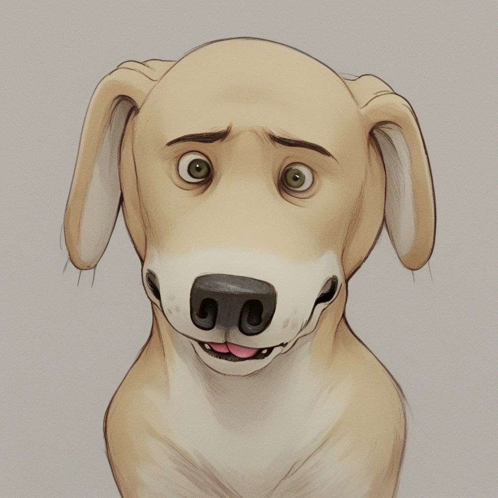 <lora:Stogie_Mission_Hilll:1.4>mh_stogie, yellow_dog, unibrow, bags_under_eyes, tail, tongue, looking at viewer, portrait,, source_cartoon, score_9, score_8_up, score_7_up,